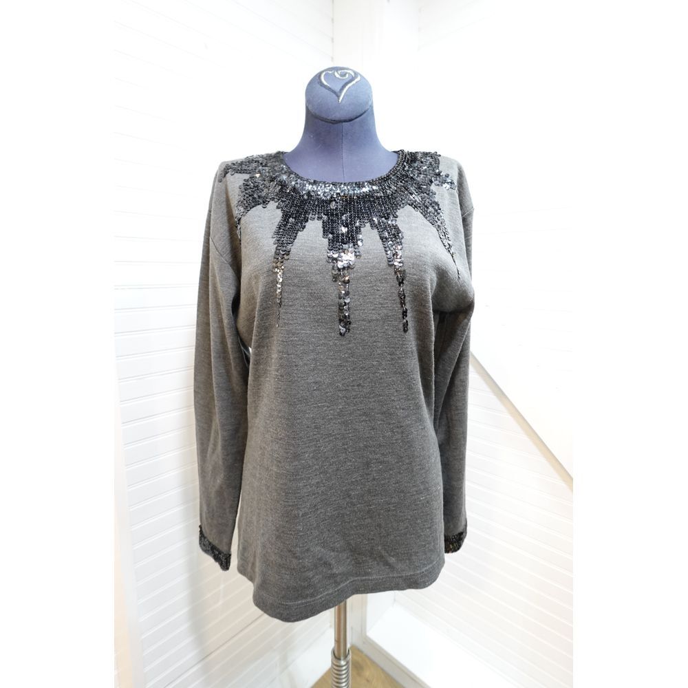 Women's Sweater Size small Outlander grey Bedazzled sequin collar blouse NWOT‎